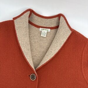 Orvis Cardigan Women's M 100% Lambswool Burnt Orange Sweater
